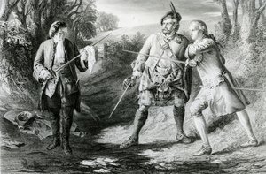 Rob Roy che separa i duellanti Rashleigh e Francis Osbaldistone, inciso da John Le Conte, 1867